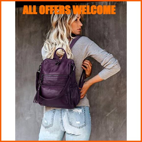 Faux Leather Travel Backpack Purse Convertible Tassel Shoulder Bag - Picture 2 of 7